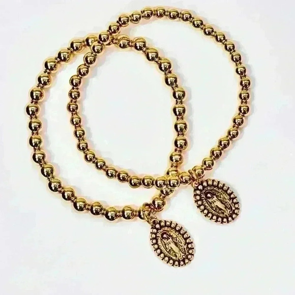14K Gold Filled Bracelet w/ Antiqued Mary Medal - Picture 1 of 3